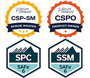 Certified Scrum Professional-Scrum Master（CSP-SM）, Certified Scrum Product Owner（CSPO）, SAFe Practice Consultant（SPC）, SAFe Scrum Master（SSM）