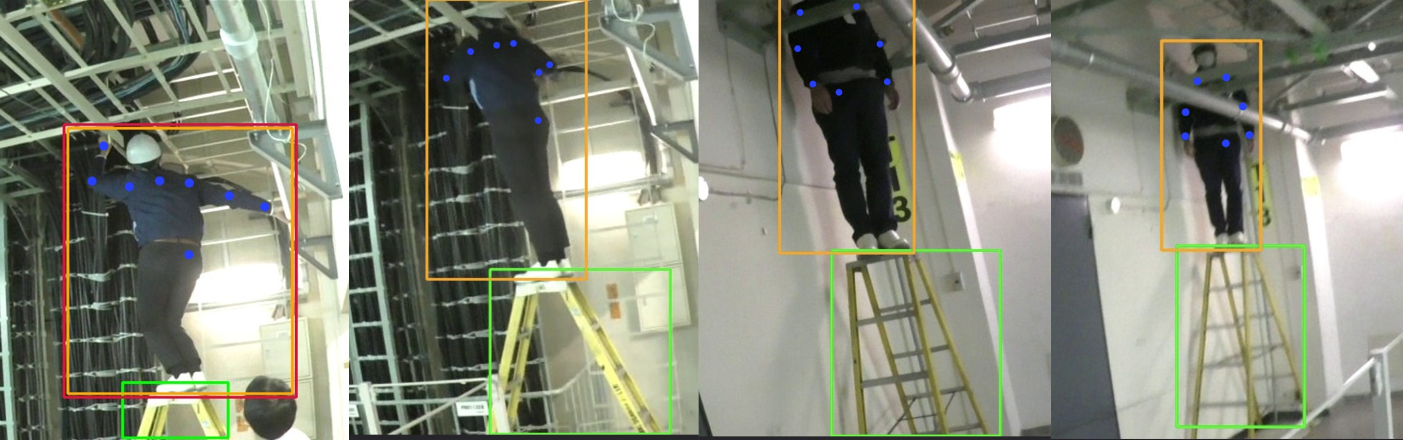 (図3)AIが人間の骨格情報や脚立の位置を検知する様子